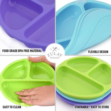 Zulay Kitchen Zulay Baby Plates, Divided Silicone, 3PK ZULB086TX6GH3